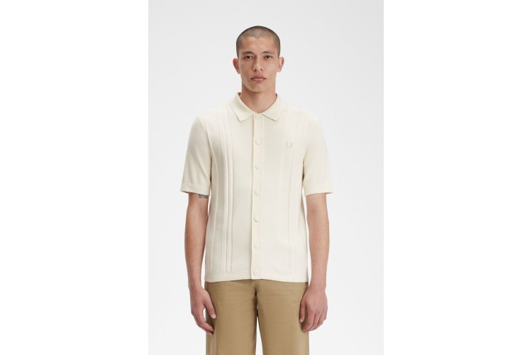 Fred Perry K5524 Button Through Knitted Polo Shirt - Ecru